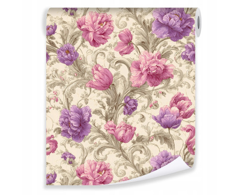 Pink flowers wallpaper on non-woven fabric for living room and bedroom walls
