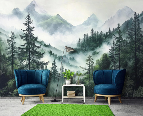 Wall mural forest in fog trees mountains bedroom living room wallpaper non-woven 400x280