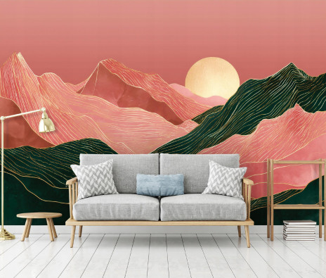 Art Deco abstract landscape wall mural for bedroom or living room, 400x280