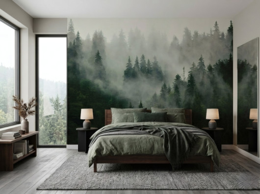 Forest in the fog wall mural for bedroom or living room, non-woven wallpaper,