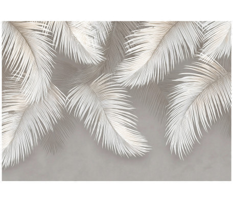 Wall mural featuring hanging leaves and concrete feathers, perfect for a bedroom or living room wall, 400x280