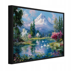 Fekete keretes vászonkép: hegyek, természet, erdő; nappali, hálószoba; 40x30
