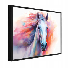Fekete keretes vászonkép: ló, akvarell, rózsaszín, nappali, hálószoba, 100x70