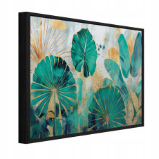 Fémre nyomtatott kép fekete keretben, dzsungel levelek, loft stílus, nappali, hálószoba, 120x80