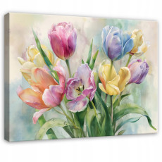 Virágos absztrakt tulipános festmény hálószobába vagy nappaliba, vászonra nyomtatva, 120x80 cm