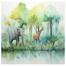 Gyerekeknek szóló fotófalikép: erdő, állatok, dzsungel, szafari, falikép, 150x105 cm