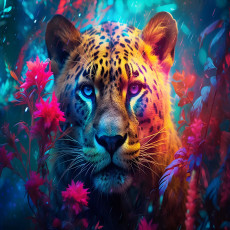 Fotótapéta leopárd dzsungel neon pop art fantasy ifjúsági szoba