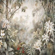 Fotótapéta dzsungel fehér orchideák pálmák vintage botanika táj nappali