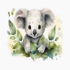 Fotótapéta koala bocs akvarell eukaliptusz levelek gyerekszoba