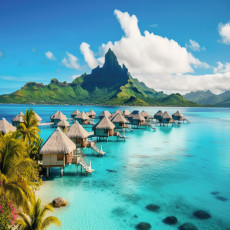 Fotótapéta Bora Bora paradicsom sziget lagúna bungalók türkiz tenger