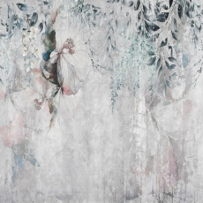 Virágos fotótapéta betonon és levelekkel hálószobába vagy nappaliba, 150x105 cm