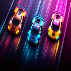 Gyerekeknek szóló fotófalikép: versenyautók, neon, flizelin hátterű, 150x105 cm