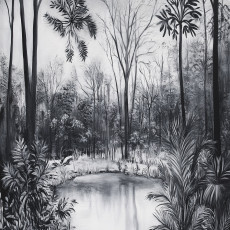 Fekete-fehér erdő motívumú fotófalitapéta, természetes stílus, hálószoba, nappali, flizelin hátú tapéta, 150x105 cm