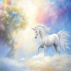 Fotófalikép kislányoknak: egyszarvú az égen, flizelin hátterű, 150x105 cm