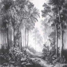 3D-s erdő mintás fotótapéta, fekete-fehér, hálószoba, nappali, flizelin hátú tapéta, 150x105 cm