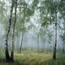 3D-s nyírfaerdő fotótapéta, zöld fák, hálószoba vagy nappali falára, 150x105 cm