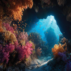 3D-s óceános barlangos fotótapéta hálószobába vagy nappaliba, flizelin hátterű, 150x105 cm