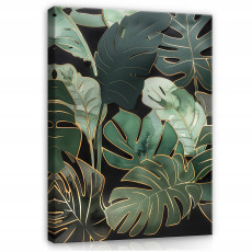 Zöld monstera levelek festmény vászonra, hálószobába vagy nappaliba, 60x40 cm
