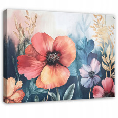 Kép hálószobába, nappaliba vagy konyhába, vászonra festve, mezei virágok, pasztell színek, 40x30