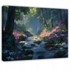 Erdő, folyó, fák, tájkép hálószobába vagy nappaliba, vászonra nyomtatva, 120x80 cm