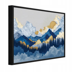 Fekete keretes vászonkép: hegyek, akvarell, erdő, nappali, hálószoba, 100x70