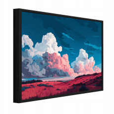 Fekete keretes vászonkép, akvarell tájkép, nappali vagy hálószoba, 40x30