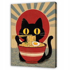 Retro ramen pop art macskás kép éttermi konyhába, vászonra nyomtatva, 60x40 cm