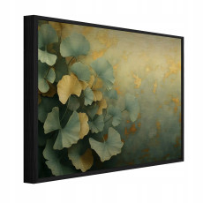Fémre nyomtatott kép fekete keretben, ginkgo levelek, loft, nappali, hálószoba, 120x80
