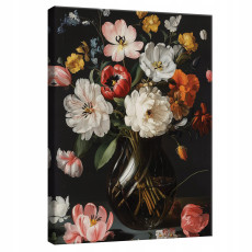 Kép a nappaliba vagy hálószobába: virágok, fekete, modern, vászonra nyomtatva, falra akasztható, 100x70 cm