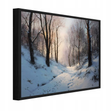 Fekete keretes vászonkép: téli erdő, fák, nappali, hálószoba, 120x80