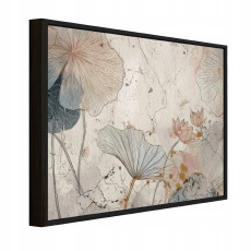 Fekete keretes vászonkép virágokkal, beton stílusban, nappalihoz vagy hálószobába, 120x80 cm