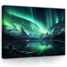 Hajnal, hegyek, türkiz, természet – vászonkép hálószoba vagy nappali falára, 100x70 cm