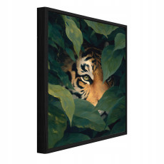 Fekete keretes vászonkép: tigris és levelek, nappali vagy hálószoba, 40x30