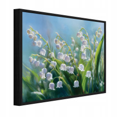 Fekete keretes vászonkép, hóvirágok, nappali vagy hálószoba, 40x30