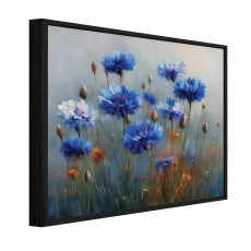 Fekete keretes vászonkép kék virágokkal, nappali vagy hálószoba, 40x30