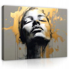 Kép: női arc, absztrakt, szürke és arany, 60x40
