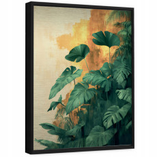 Fémre nyomtatott kép fekete keretben, monstera levelekkel – loft, nappali, hálószoba, 120x80