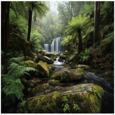 Fotófalikép: erdő, vízesés, fák; hálószoba, nappali; háttérpapír, 150x105 cm