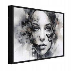 Fekete keretes vászonkép: női arc, nappali, hálószoba, 60x40