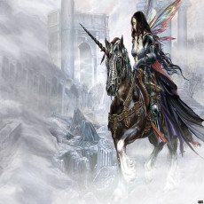 Falfestmény: harcos, ló, romok, fantasy, nappali