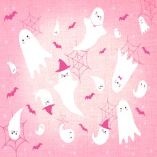 Fali tapéta: aranyos halloweeni szellemek, rózsaszín gyerekszoba