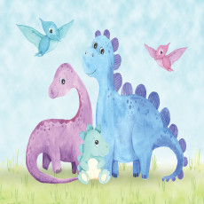 Falfestmény: kis dinoszauruszok családja a gyerekszobában