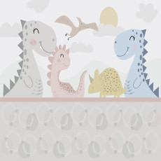 Falfestmény: rajzfilmfigurás dinoszauruszok pasztell színekben, gyerekszobába