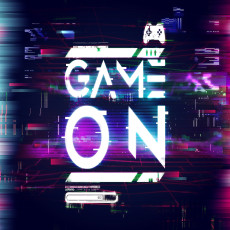Falfestményes játék neonfényes, glitch stílusú nappaliban