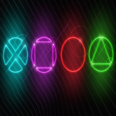 Fali tapéta: neon PlayStation gombok a nappaliban