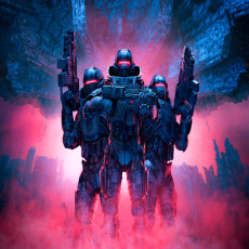 Falfestmény: sci-fi katonák és mechák a nappaliban