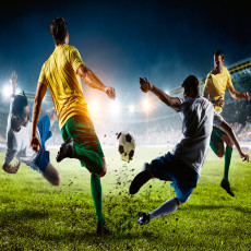 Falfestmény: futballisták a stadionban – nappali