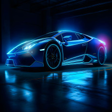 Fali tapéta: neon Lamborghini autó a nappaliban