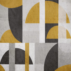 Geometrikus art deco falikép, mustársárga és szürke színekkel a nappaliba