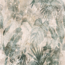 Fali tapéta trópusi levelek, monstera, pálmafák, vintage, zöld, bézs, nappali, hálószoba